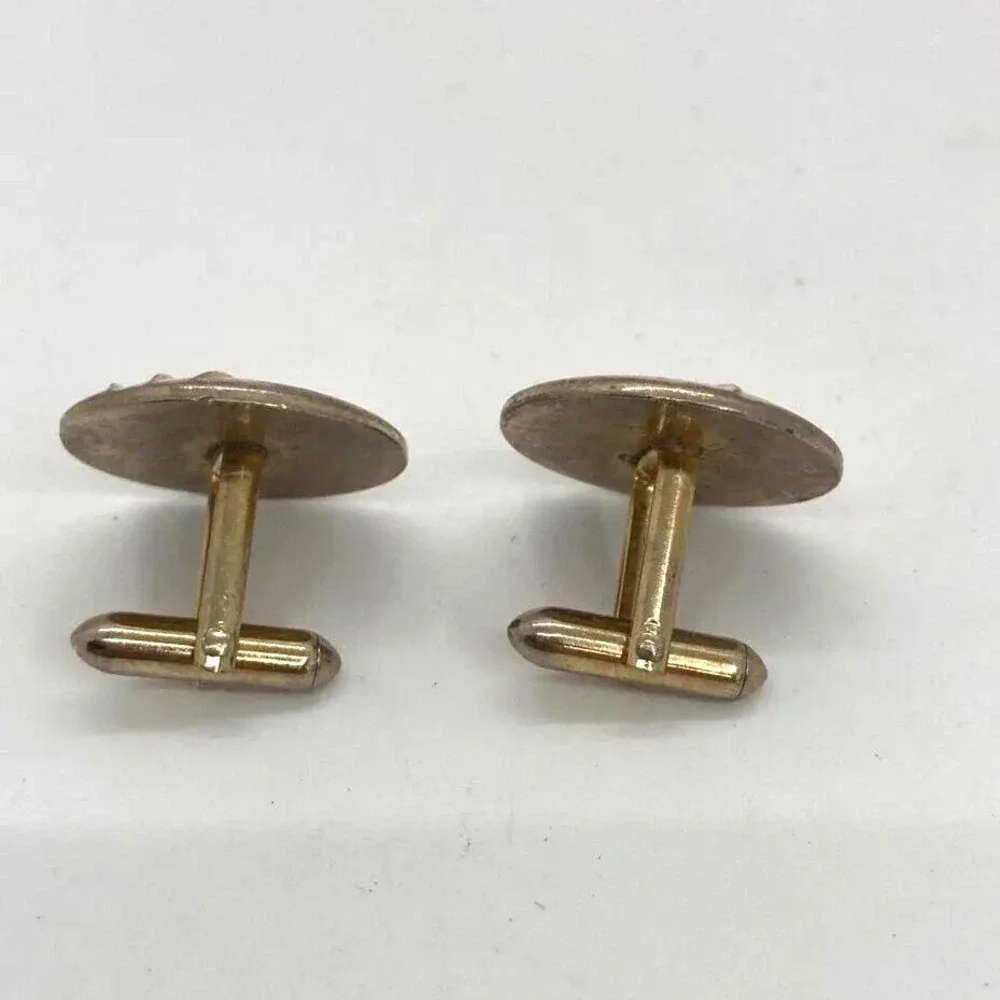 Vintage Swank Gold Tone‎ Cufflinks Tie Clip Set Mens Round Wave Design Jewelry